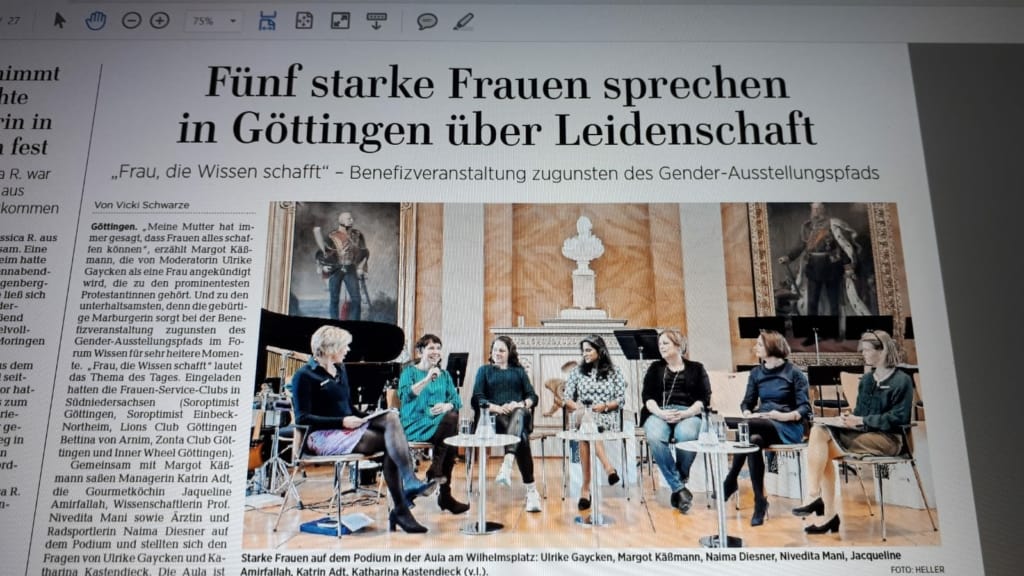 Foto Zeitungsartikel: "Fünf Frauen sprechen in Göttingsn über Leidenschaft"